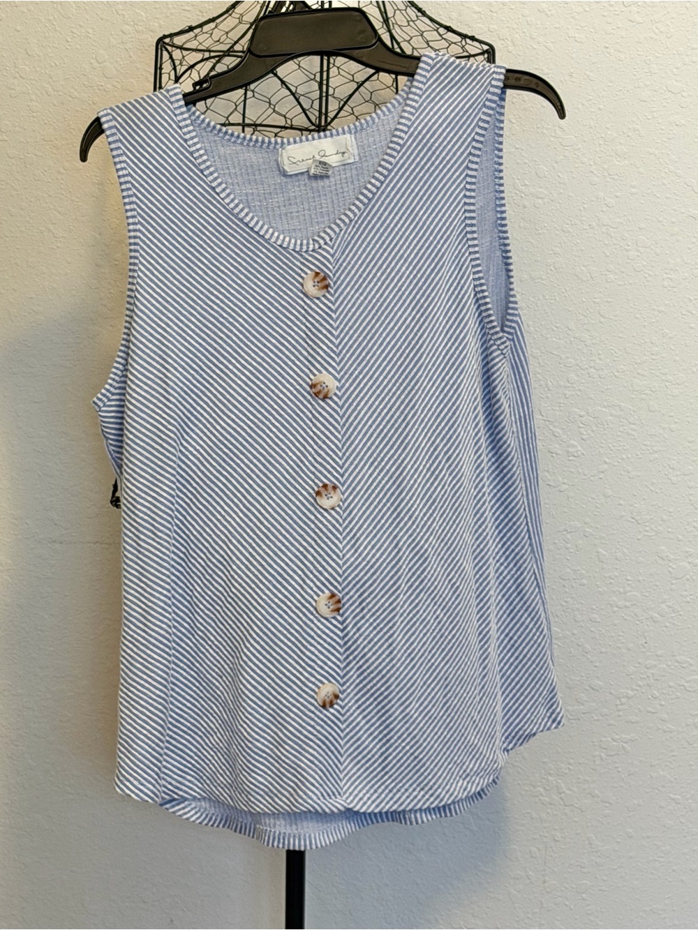 French Laundry Blue and White Striped Button Tank